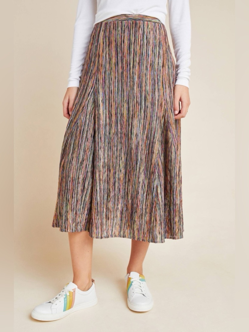 Anthropologie Maeve Freya Midi Skirt Multicolor Boho Pleated Elastic Waist - Picture 1 of 8